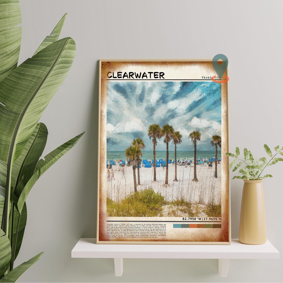 Clearwater Florida Palm Trees Beach Dunes Oil Painting Travel Poster - Image 5