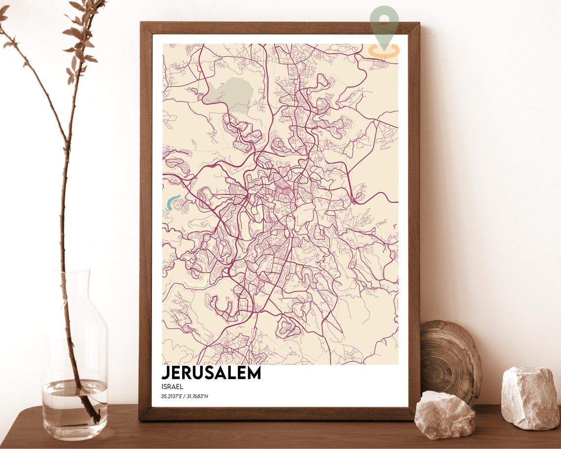 Jerusalem Israel Navy White Modern Minimalist City Map Wall Art - Image 2