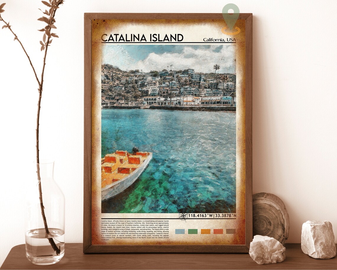 Catalina Island California Avalon Harbor Watercolor Travel Poster - Image 6