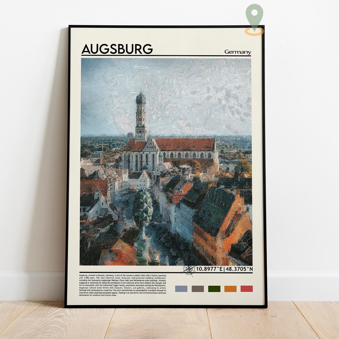 Augsburg Germany Historic Old Town Church Tower Travel Poster - Image 2