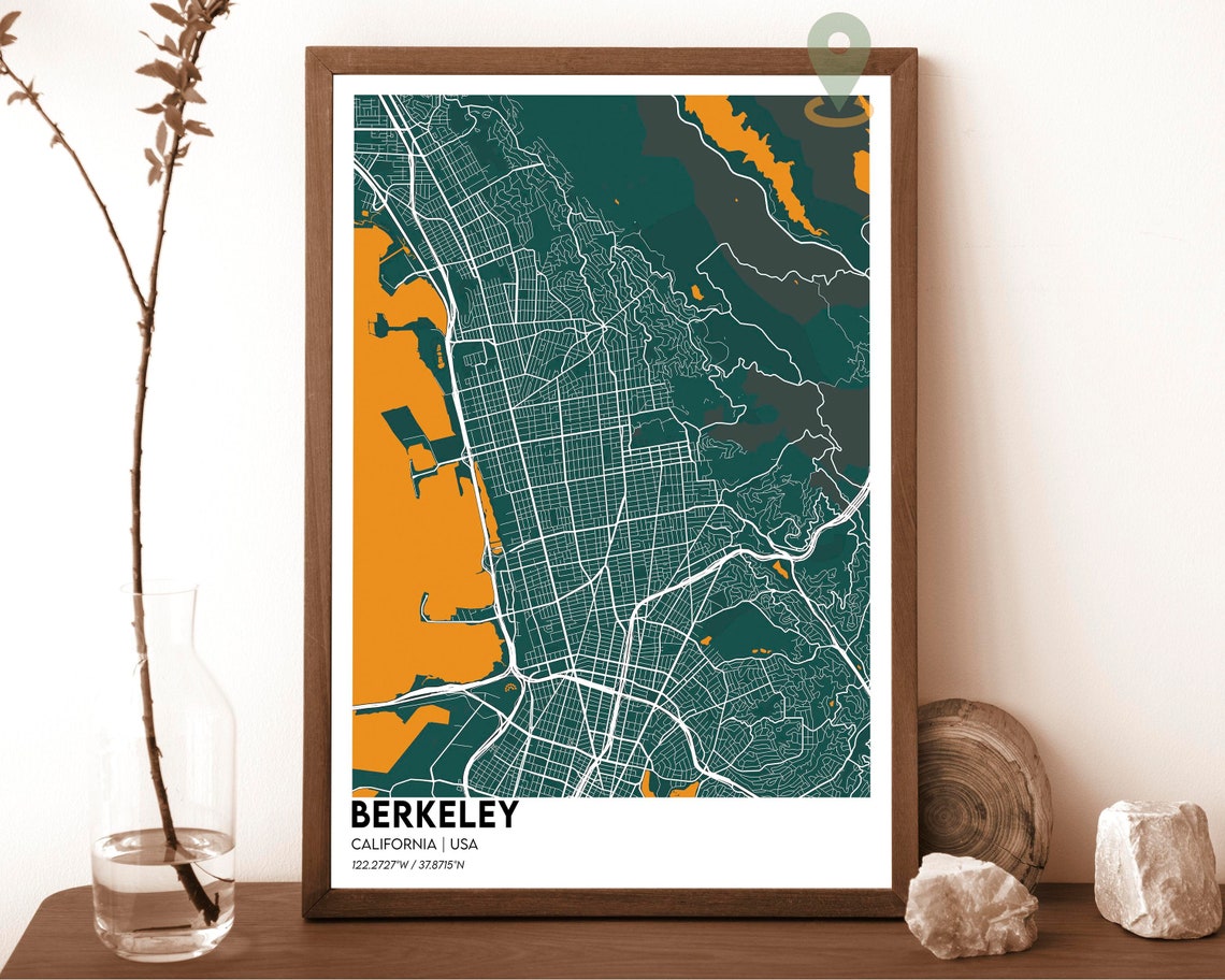 Berkeley California USA Deep Midnight Blue Bay City Map Poster - Image 3