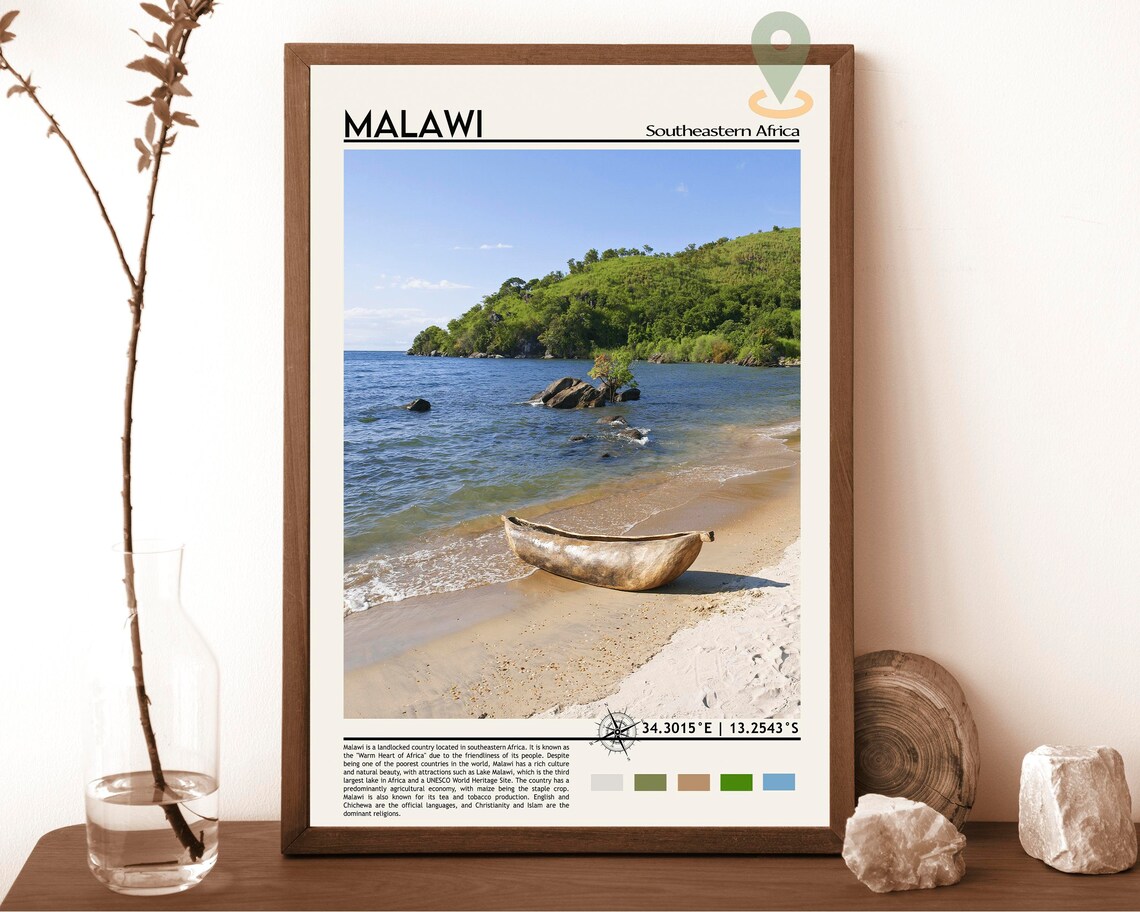 Malawi Southeastern Africa Lake Shore Wooden Canoe Beach Poster