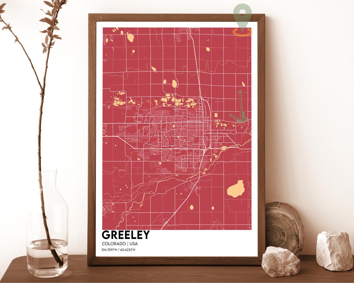 Greeley Colorado Navy Blue Gold Lake Minimalist Street Map Art Print - Image 4