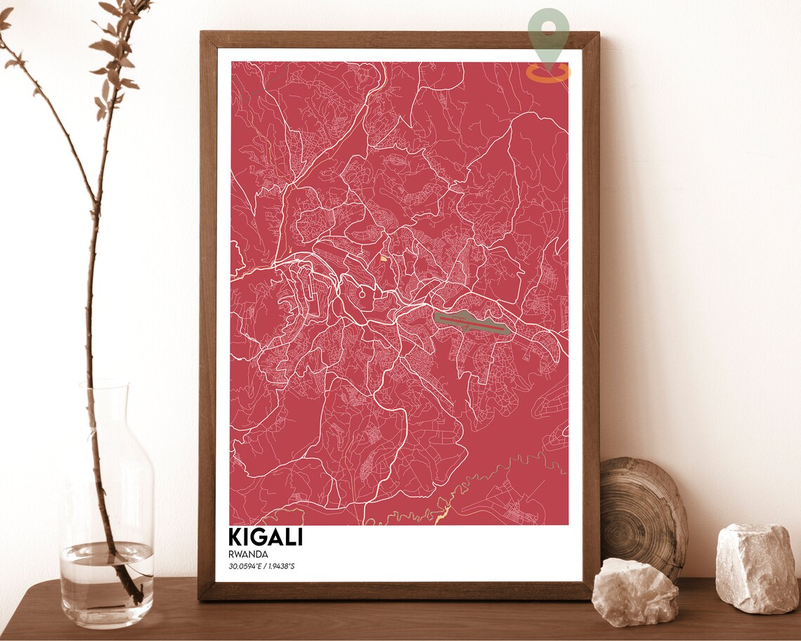Kigali Rwanda City Street Map Minimalist Dark Urban Geography Art Poster - Image 5