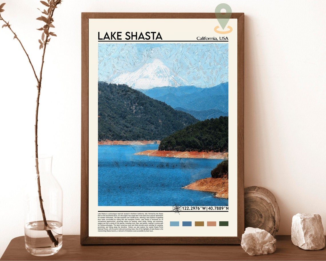 Lake Shasta Print Lake Shasta Poster Lake Shasta Wall Art Lake Shasta Travel Print Lake Shasta Art Print Lake Shasta Artwork