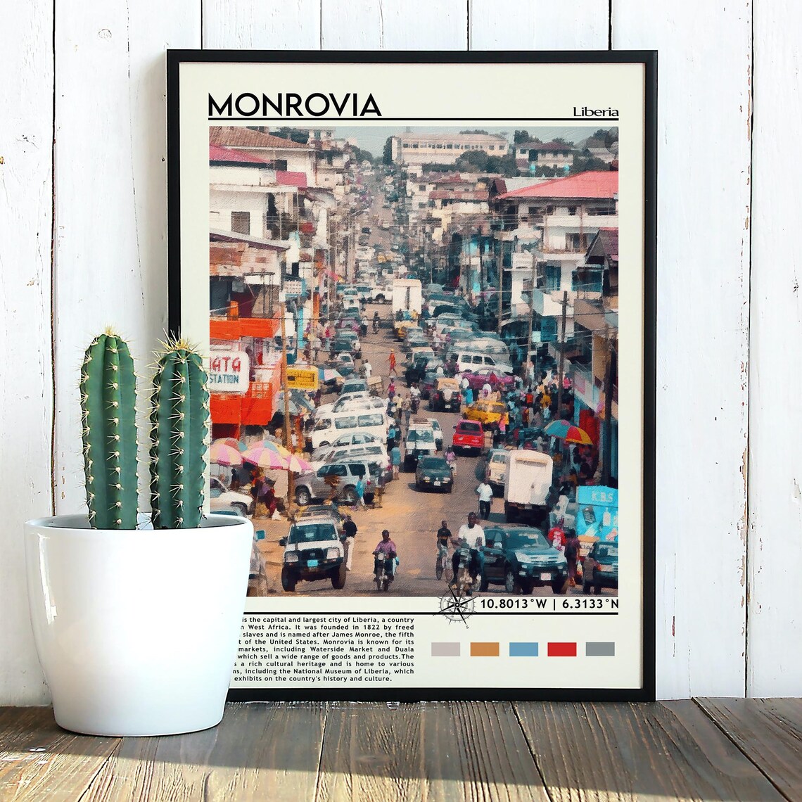 Monrovia Liberia Busy Street Scene African City Travel Poster - Image 3