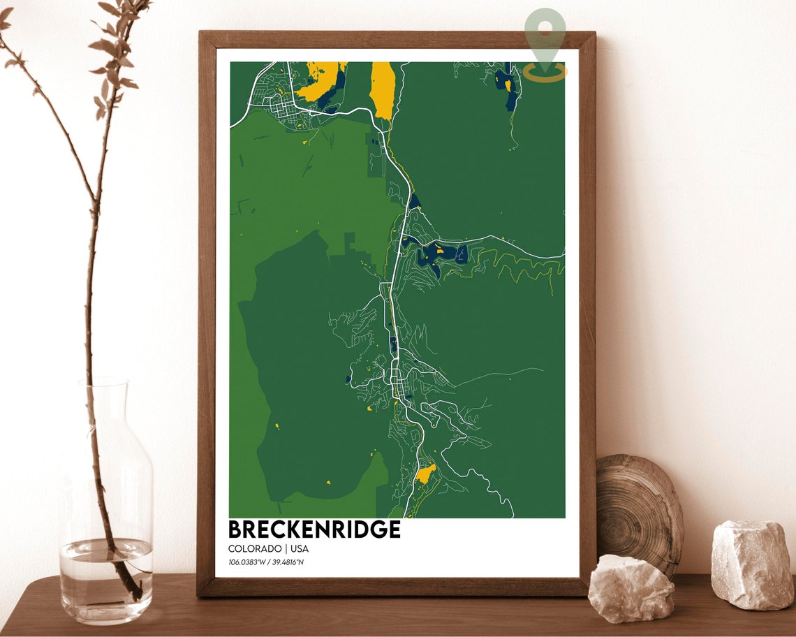 Breckenridge Colorado Green Yellow Mountain Map Design Poster