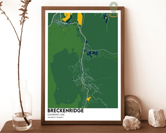 Breckenridge Colorado Green Yellow Mountain Map Design Poster