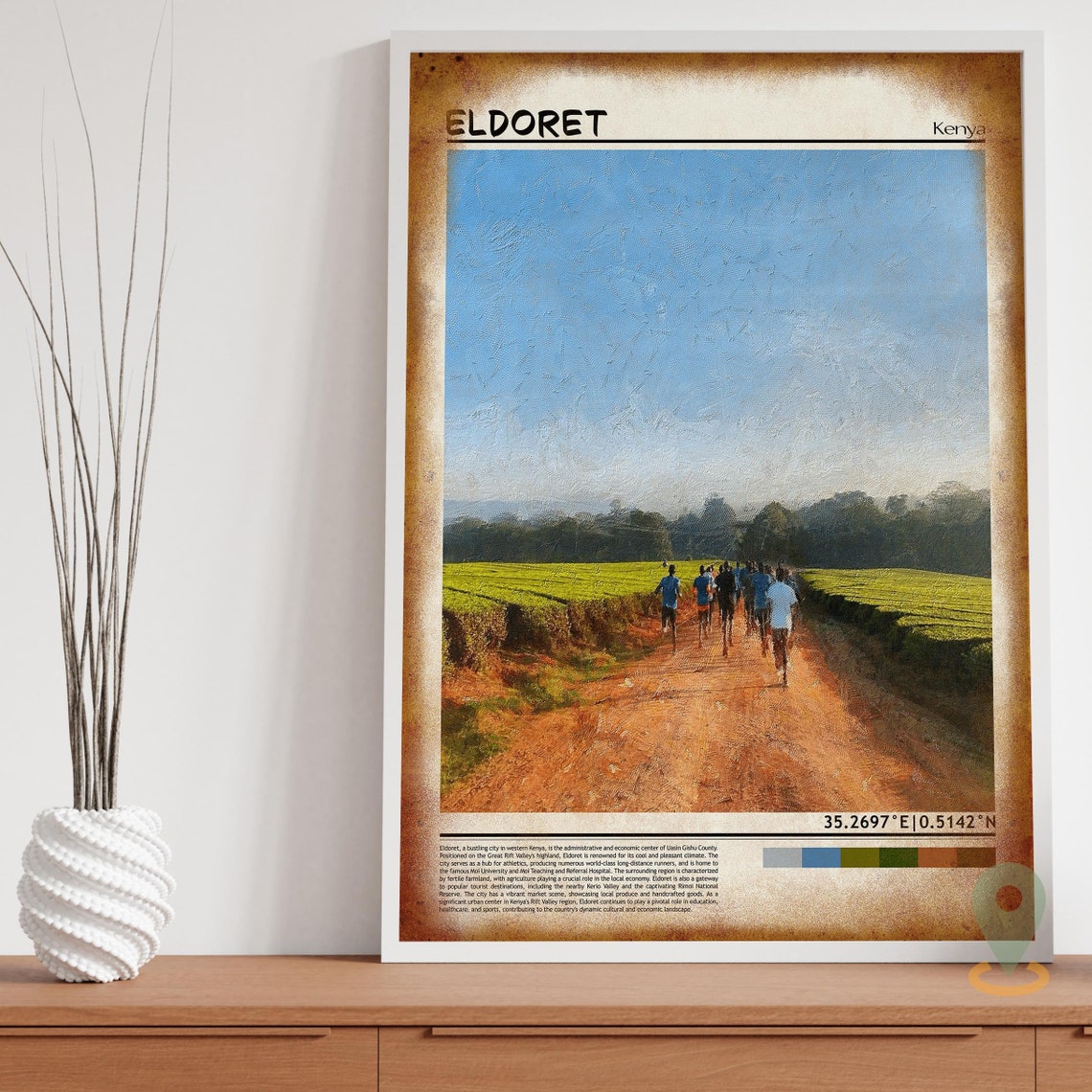 Eldoret Kenya Runners Dirt Road Tea Fields Morning Photo Poster - Image 3
