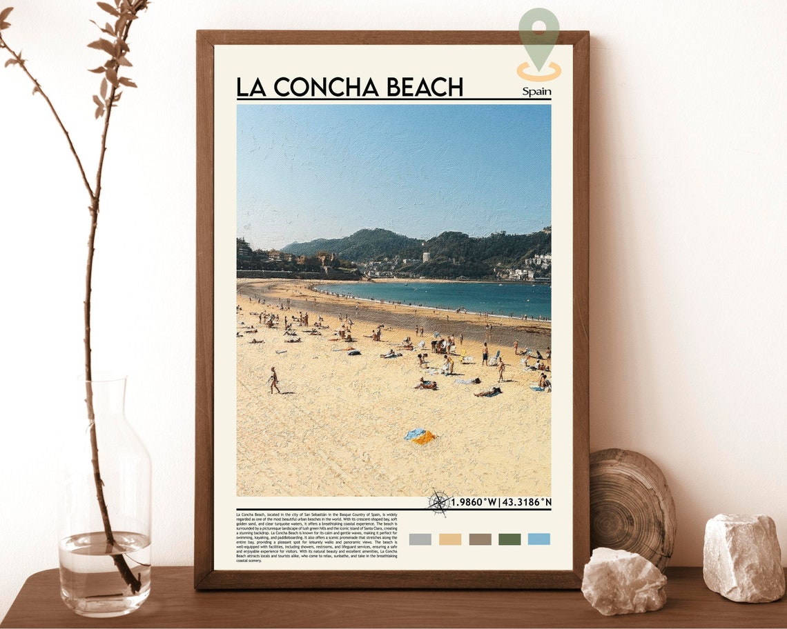 La Concha Beach San Sebastian Spain Golden Shoreline Travel Poster