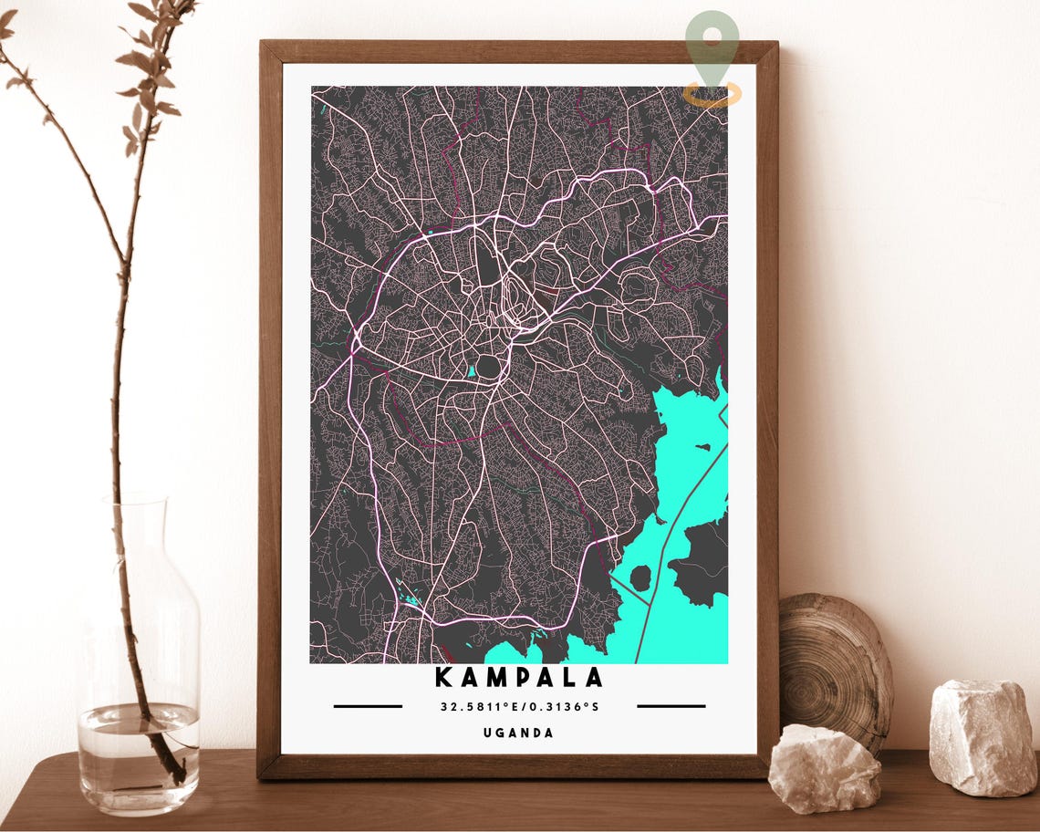 Kampala Uganda City Street Map Dark Orange Poster Wall Decor - Image 5