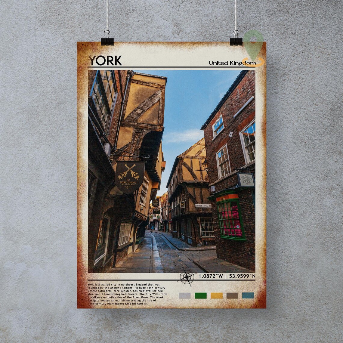 York England Medieval Shambles Street United Kingdom Travel Poster - Image 3