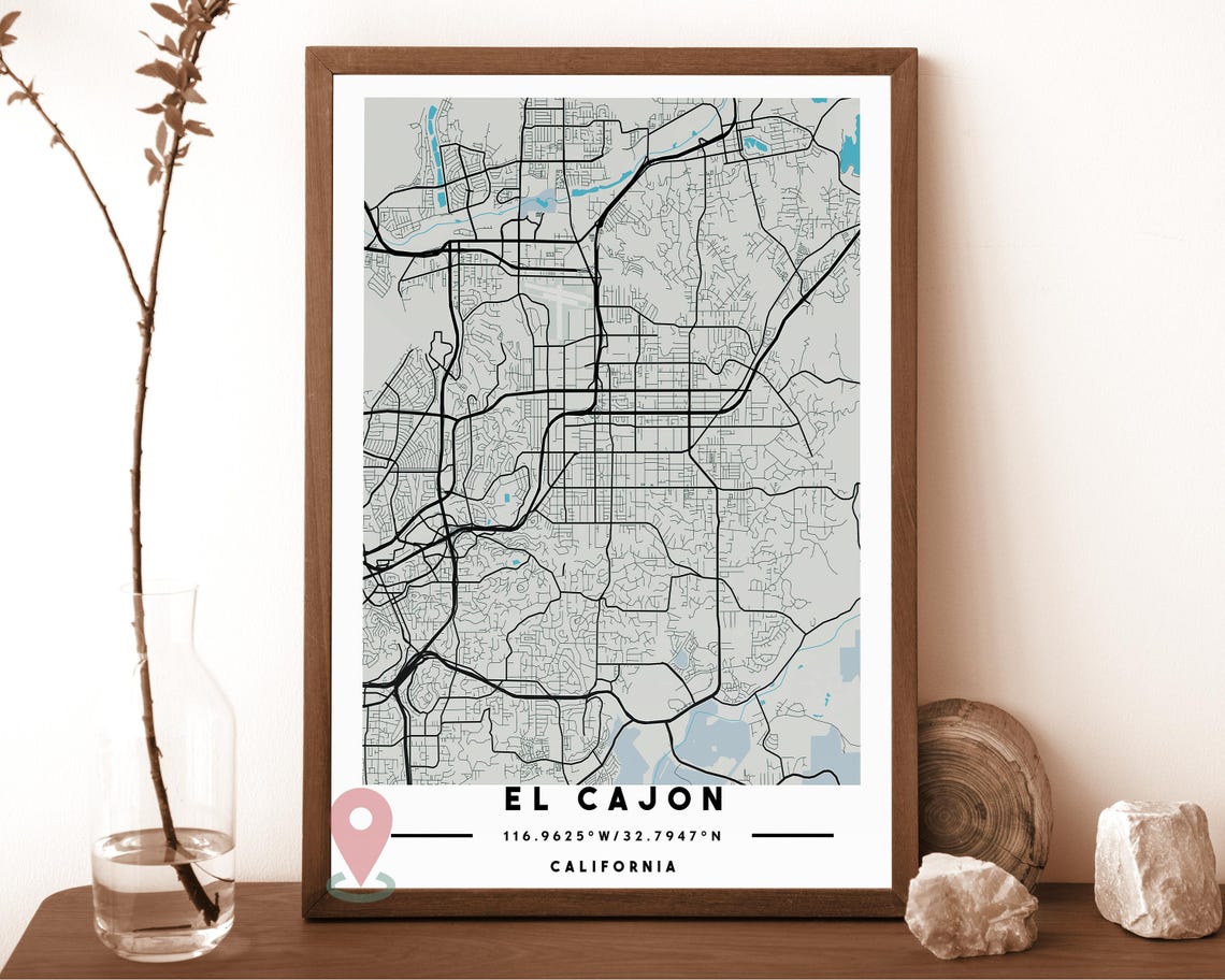 El Cajon California Teal Modern Minimal City Street Map Poster - Image 5