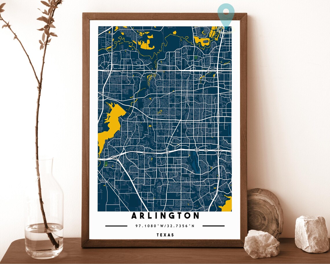 Arlington Texas charcoal with orange highlights Street Map Coordinates Poster - Image 6