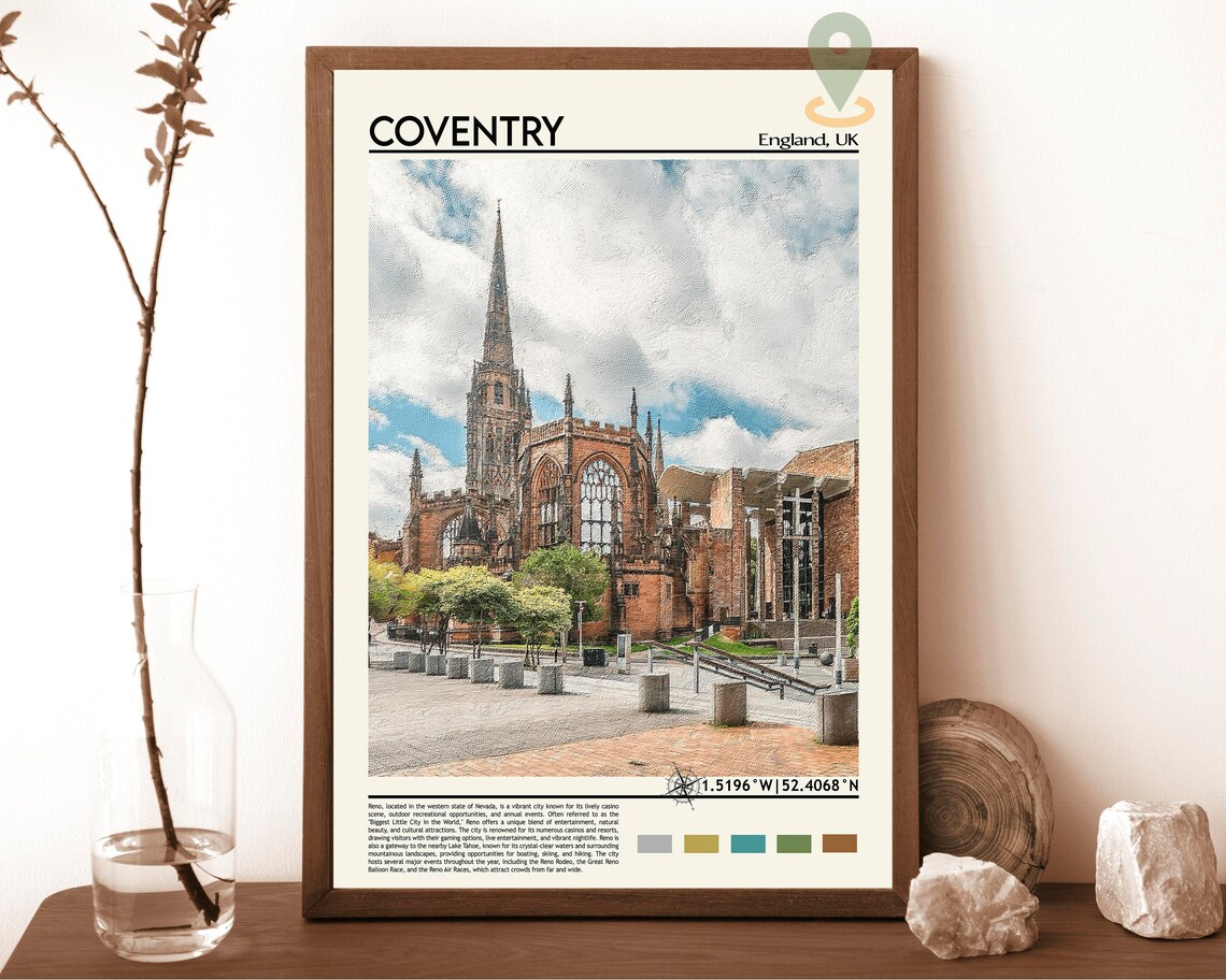 Coventry Cathedral Spire England UK Historic Church Travel Poster