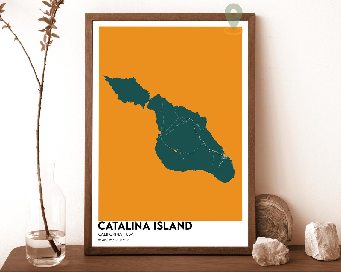 Catalina Island California Minimalist Map Art Cyan Black Travel Poster - Image 6
