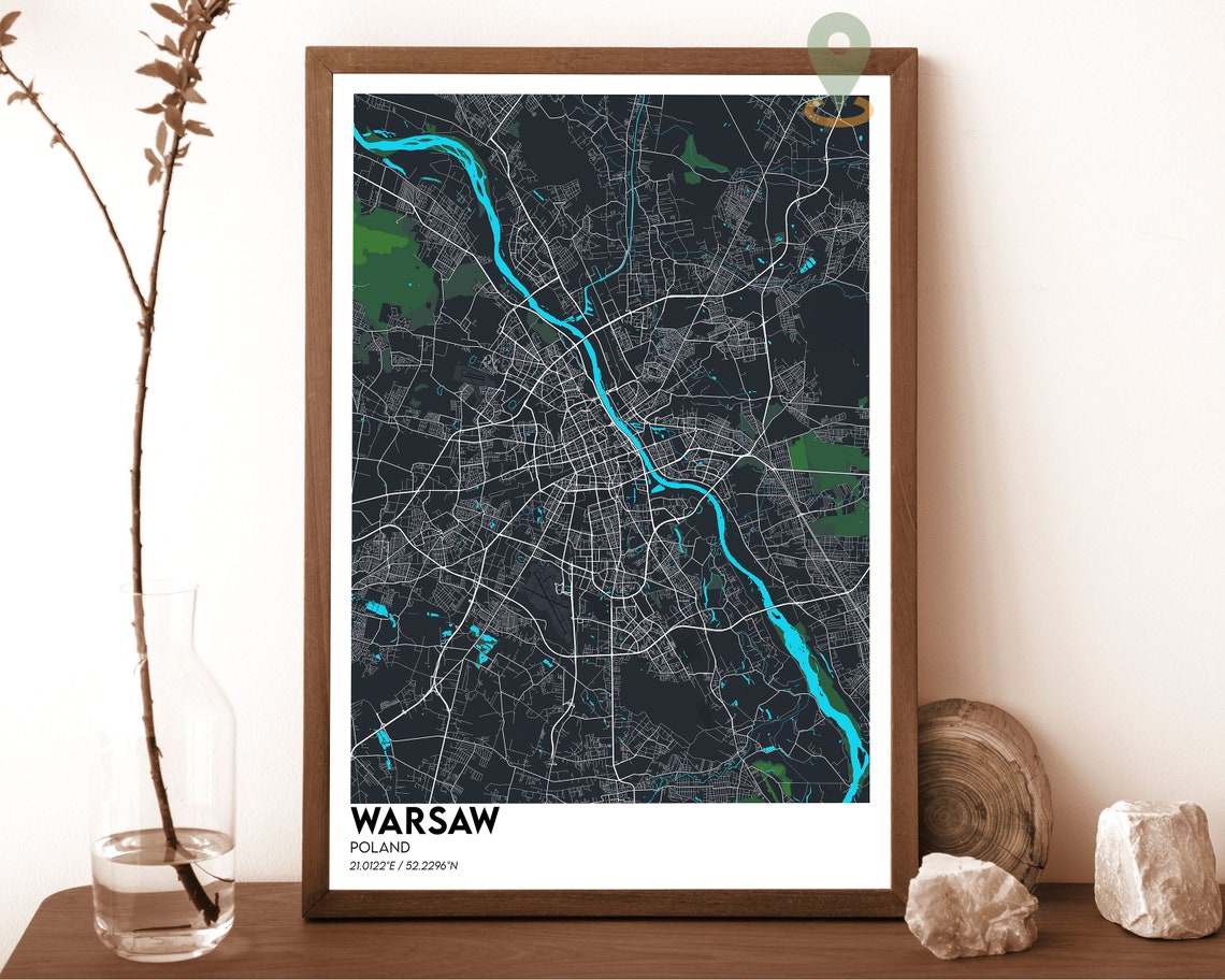 Warsaw Map Warsaw Map Print Warsaw City Map Warsaw Wall Art Warsaw Travel Poster Warsaw Poster Warsaw Photo Warsaw Poster Print - Image 2