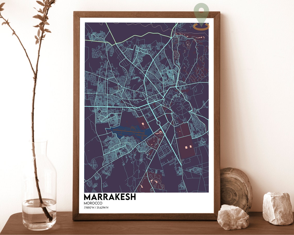 Marrakesh Morocco Dark Minimalist Night Street City Map Art Poster - Image 3