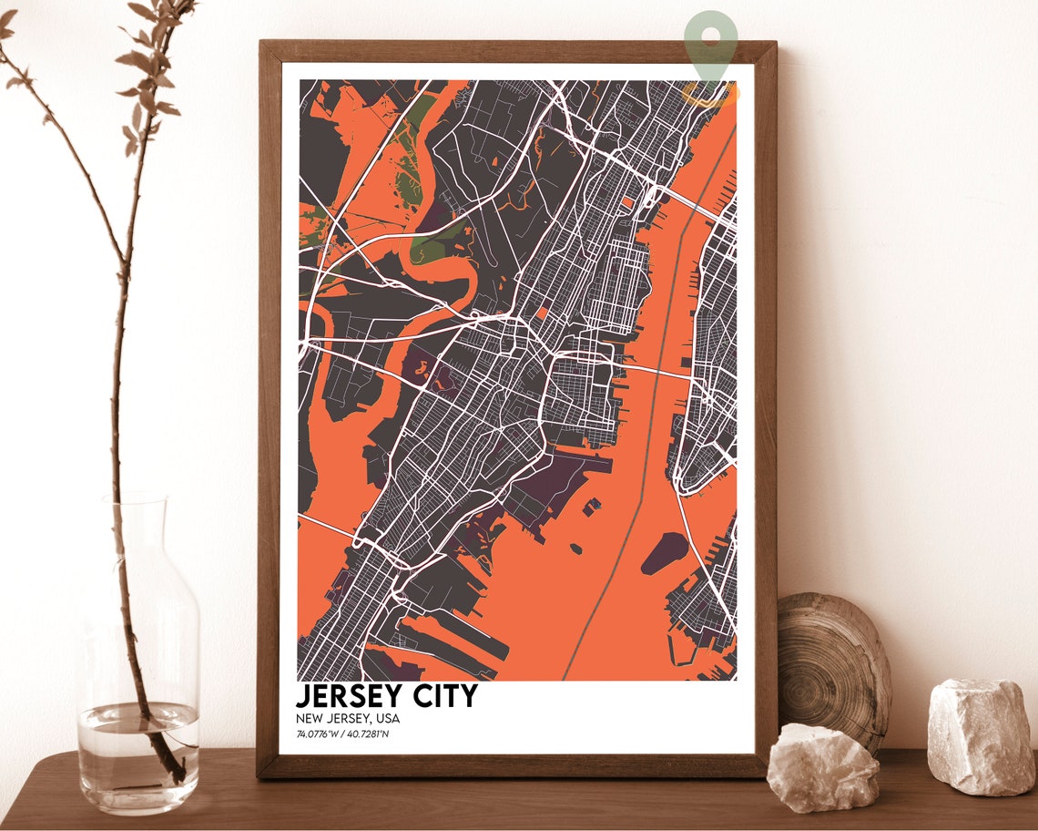 Jersey City New Jersey Bold Orange Street Map Modern Art Poster