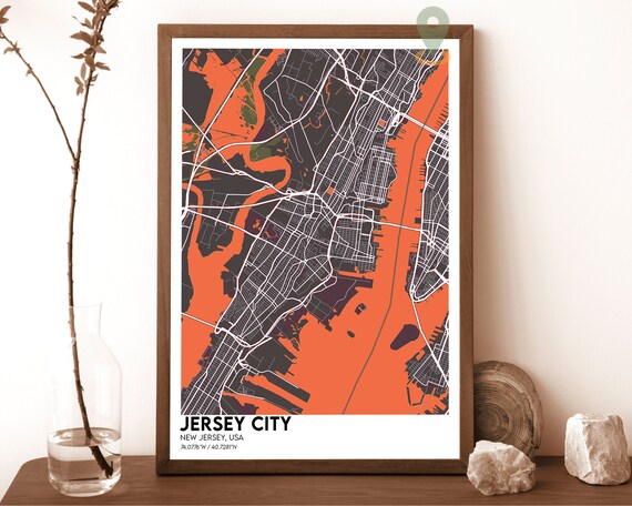 Jersey City New Jersey Bold Orange Street Map Modern Art Poster