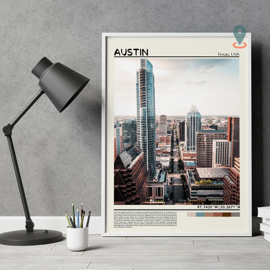 Austin Texas Modern Downtown Skyscrapers Aerial City View Poster - Image 4