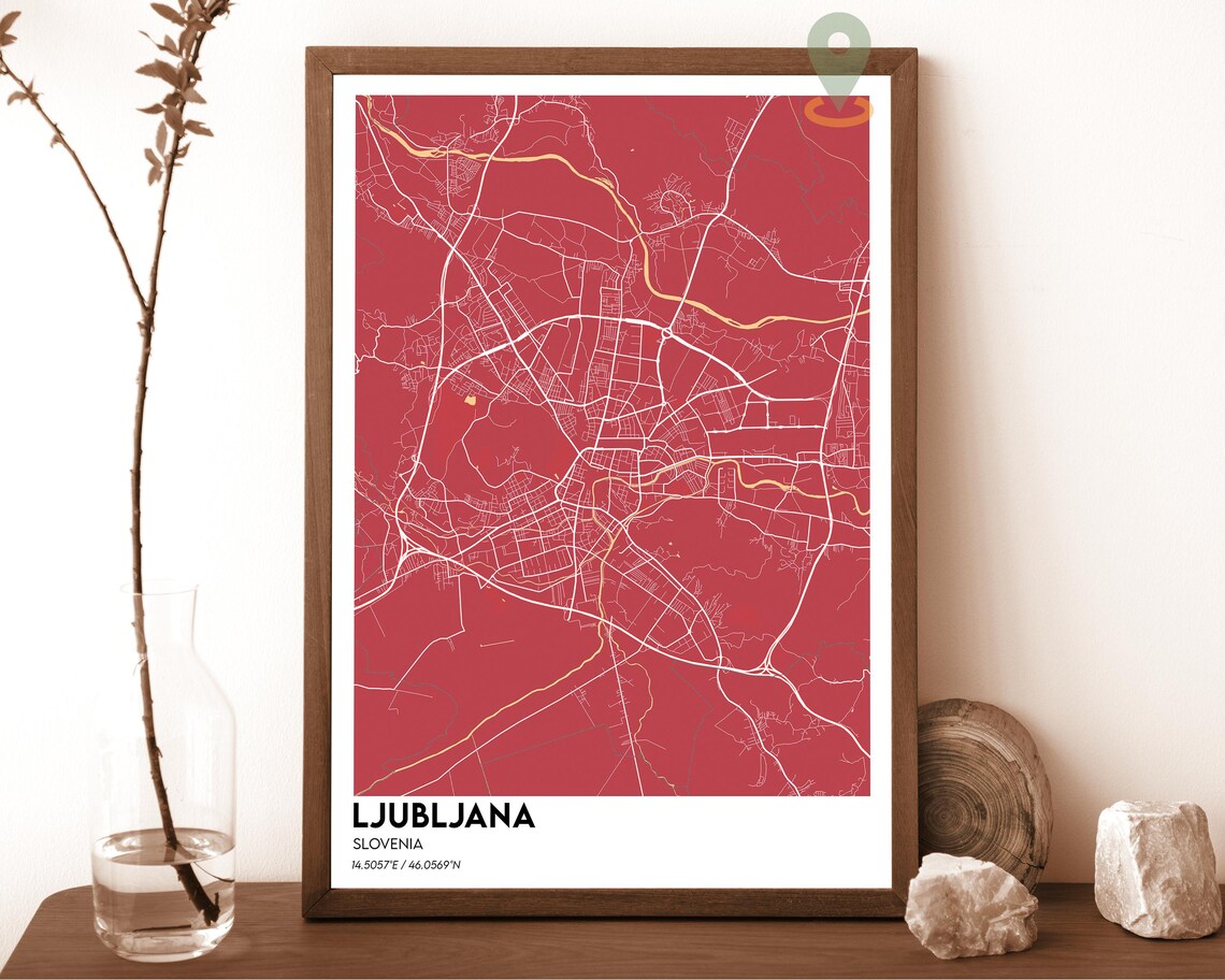 Ljubljana Slovenia Emerald Green Street Map City Art Travel Poster - Image 3