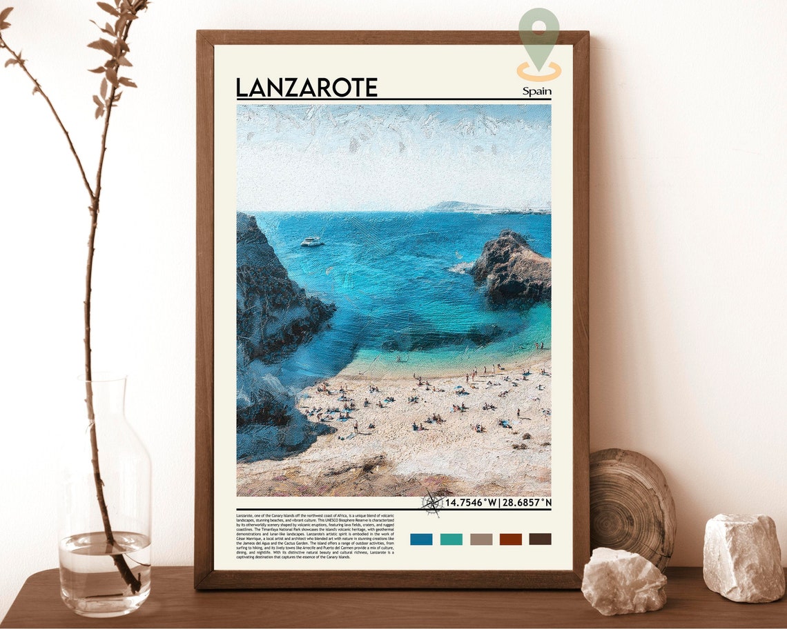 Lanzarote Spain Canary Islands Turquoise Beach Cove Travel Poster