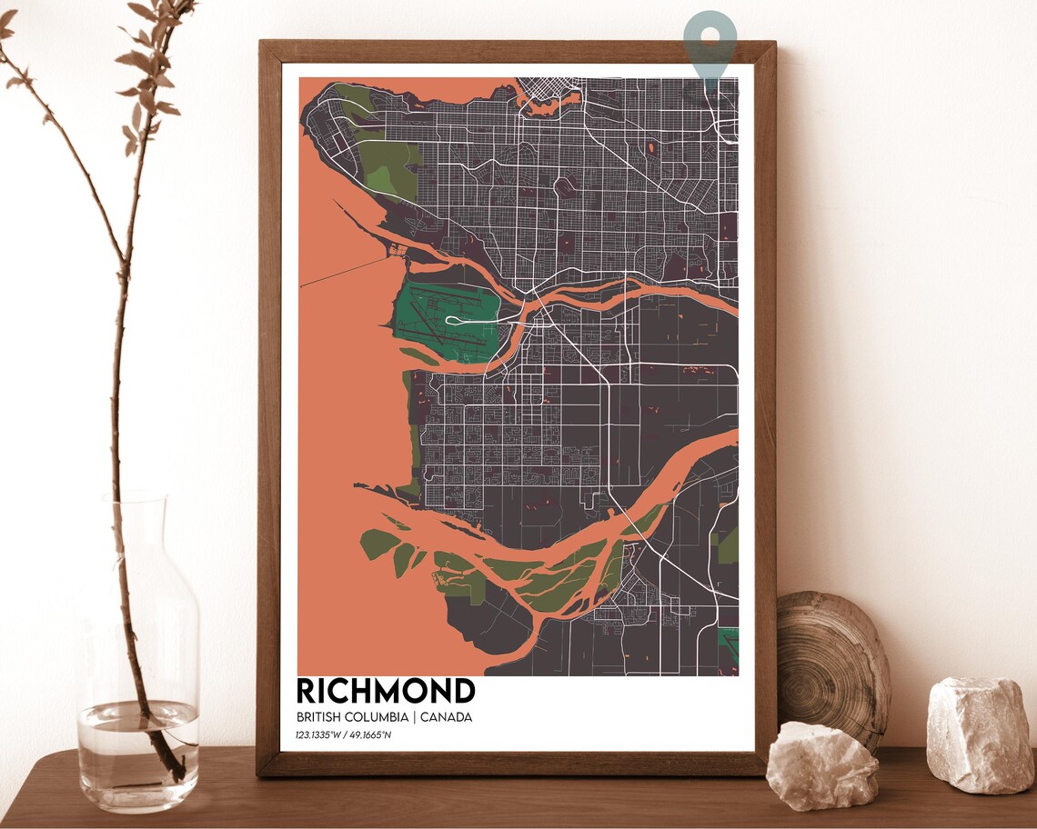 Richmond British Columbia Canada Golden Navy City Map Home Decor Poster - Image 4
