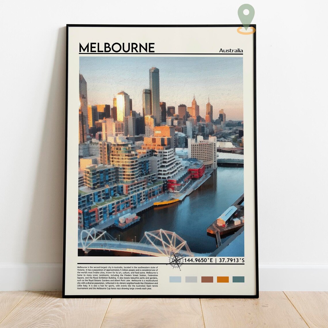 Melbourne Australia Skyline River Dusk City Vintage Travel Poster - Image 5
