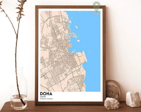 Doha Qatar Street Map Coastal City Modern Art Poster Modern City Map Decor