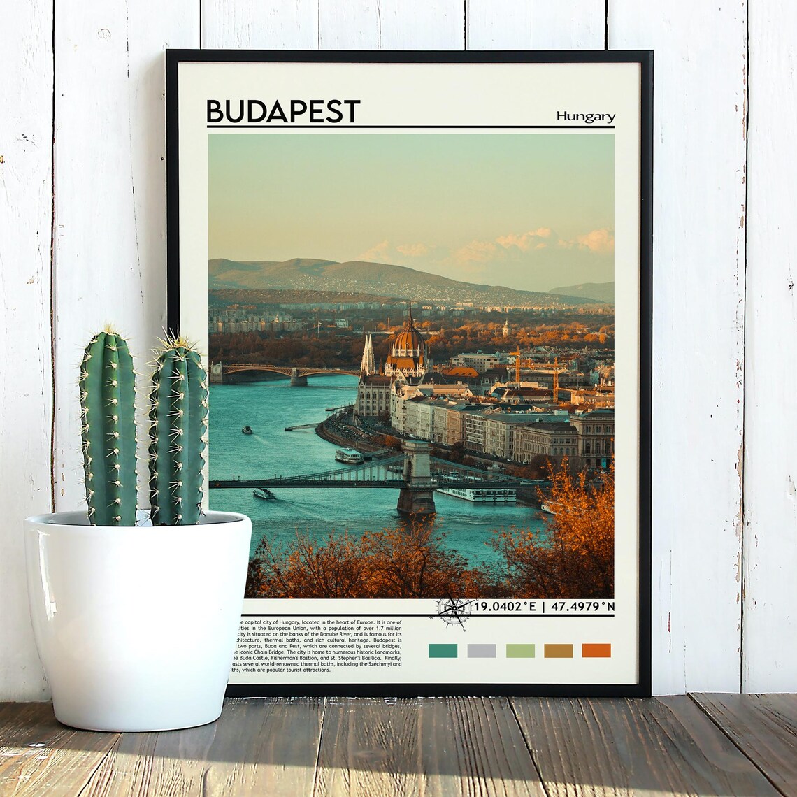 Budapest Hungary Danube River Chain Bridge Parliament Travel Poster - Image 3