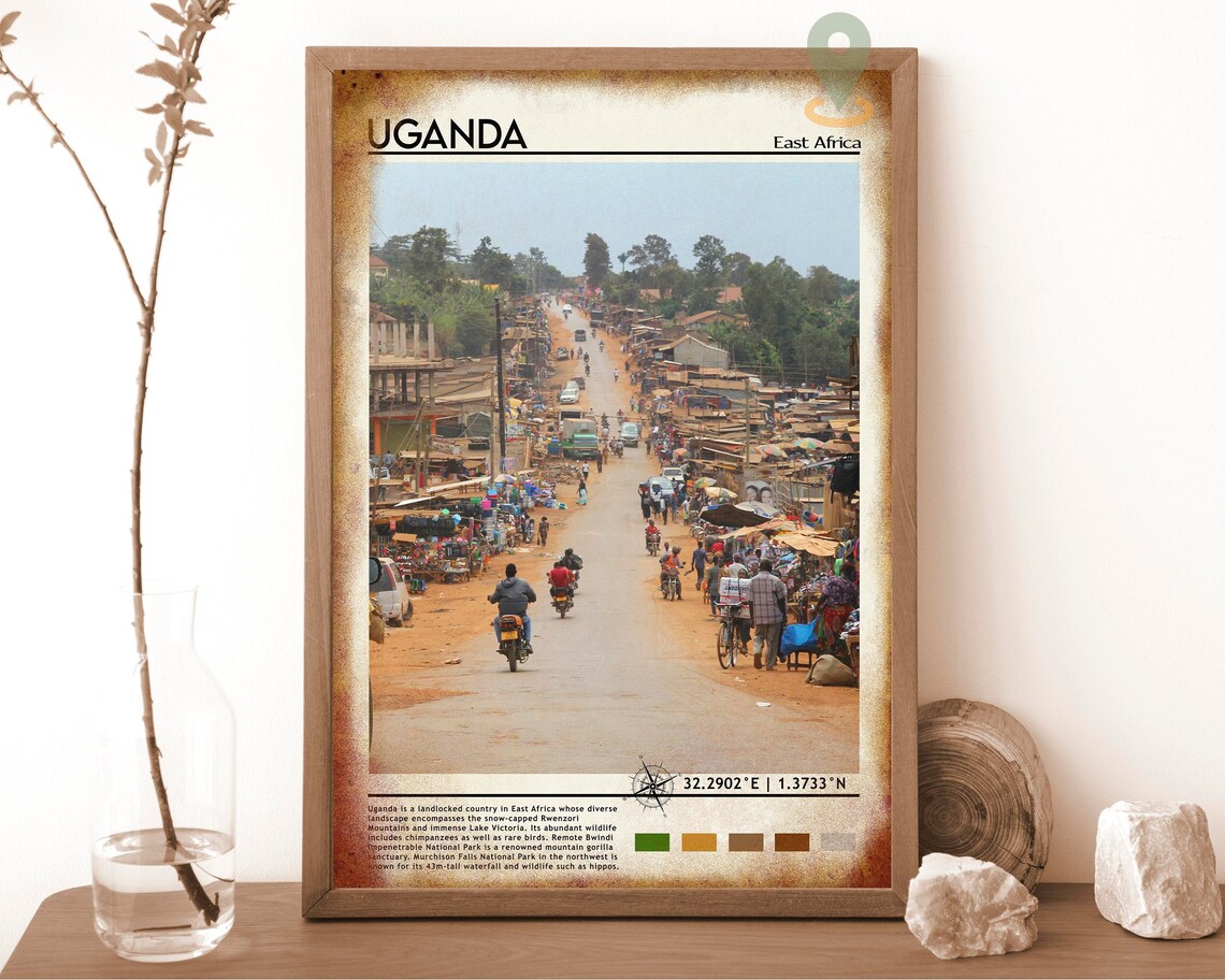 Uganda East Africa Bustling Market Street Scene Travel Poster - Image 6