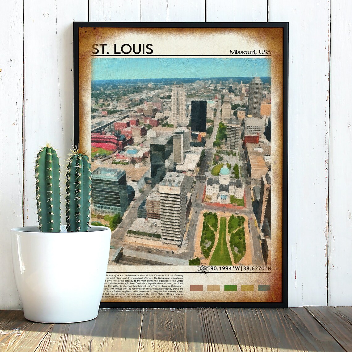 St Louis Missouri Downtown Aerial Skyline Vintage City Poster - Image 4