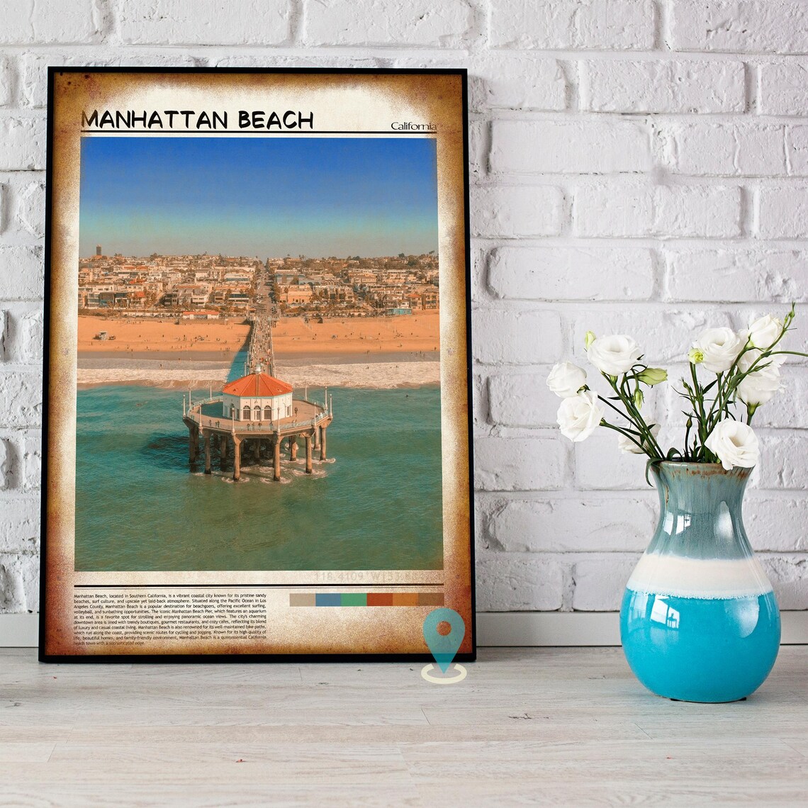 Manhattan Beach California Pier Aerial Sunset Beach Travel Poster - Image 5
