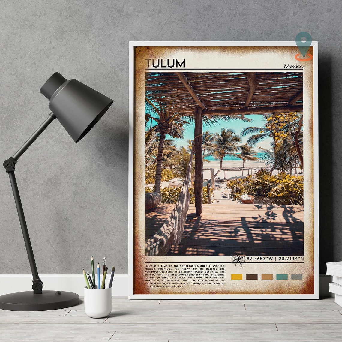 Tulum Mexico Caribbean Beach Hammock Palapa Tropical Escape Poster - Image 4