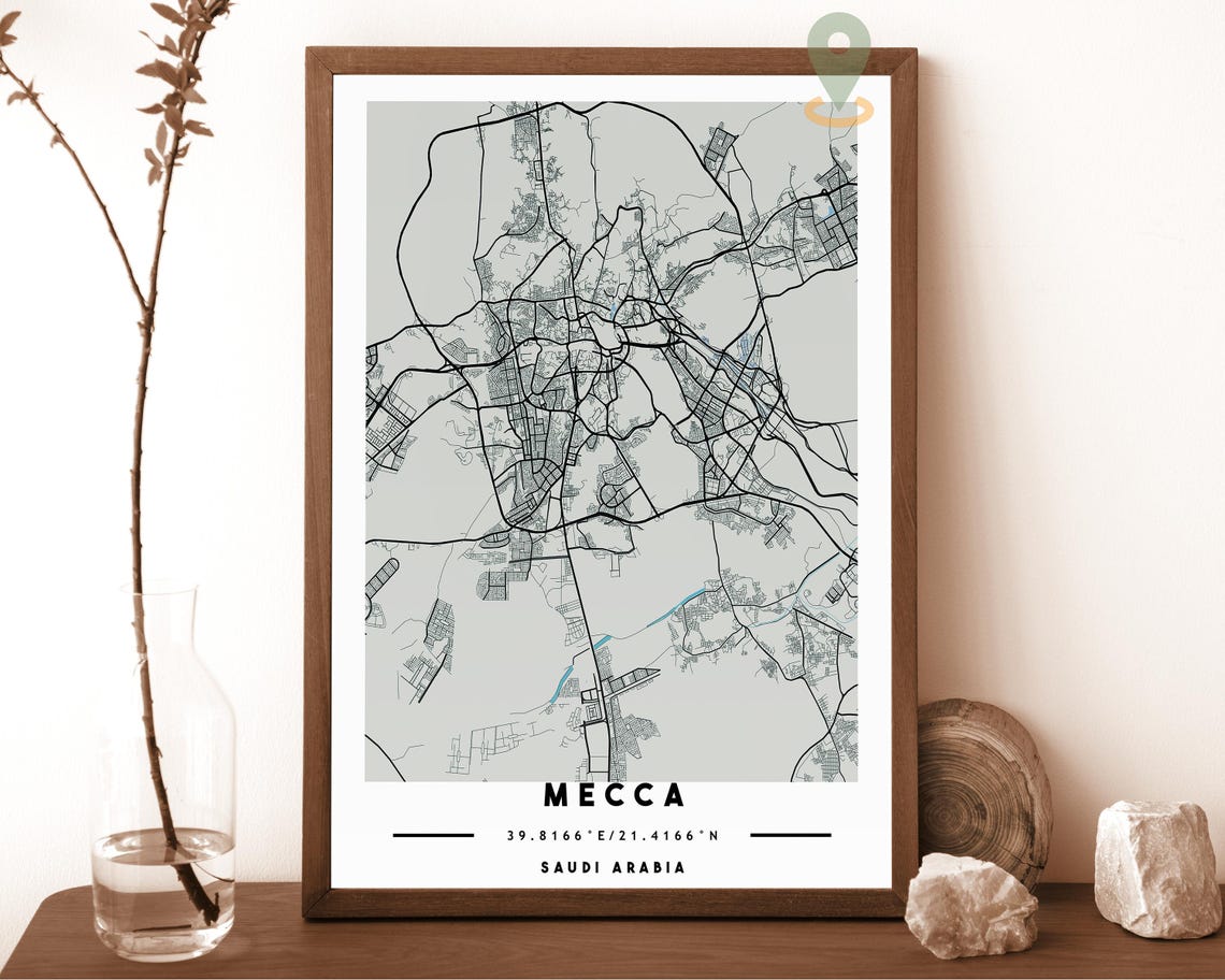 Mecca Saudi Arabia City Map Dark Navy Modern Street Grid Wall Poster - Image 4