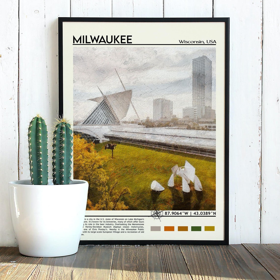 Milwaukee Wisconsin Art Museum Cityscape Lakefront Travel Poster - Image 5