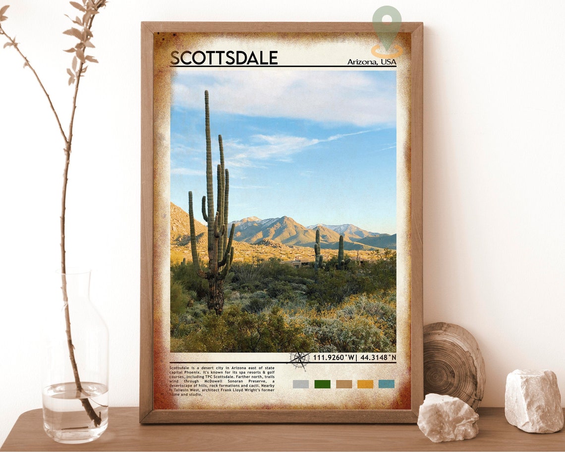 Scottsdale Arizona Desert Saguaro Cactus Mountain View Travel Poster - Image 6