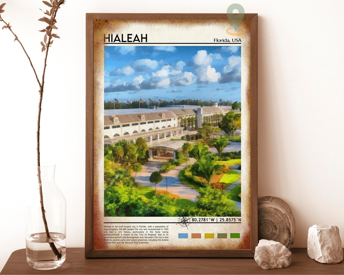 Hialeah Florida Historic Building Palm Trees Photo Travel Wall Art - Image 6