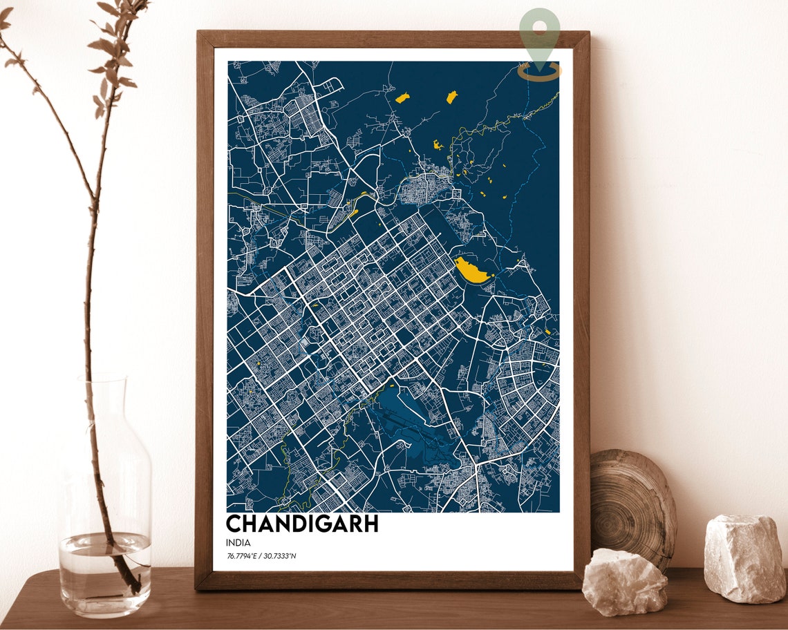 Chandigarh India Dark Green Planned Grid City Map Design Poster - Image 6