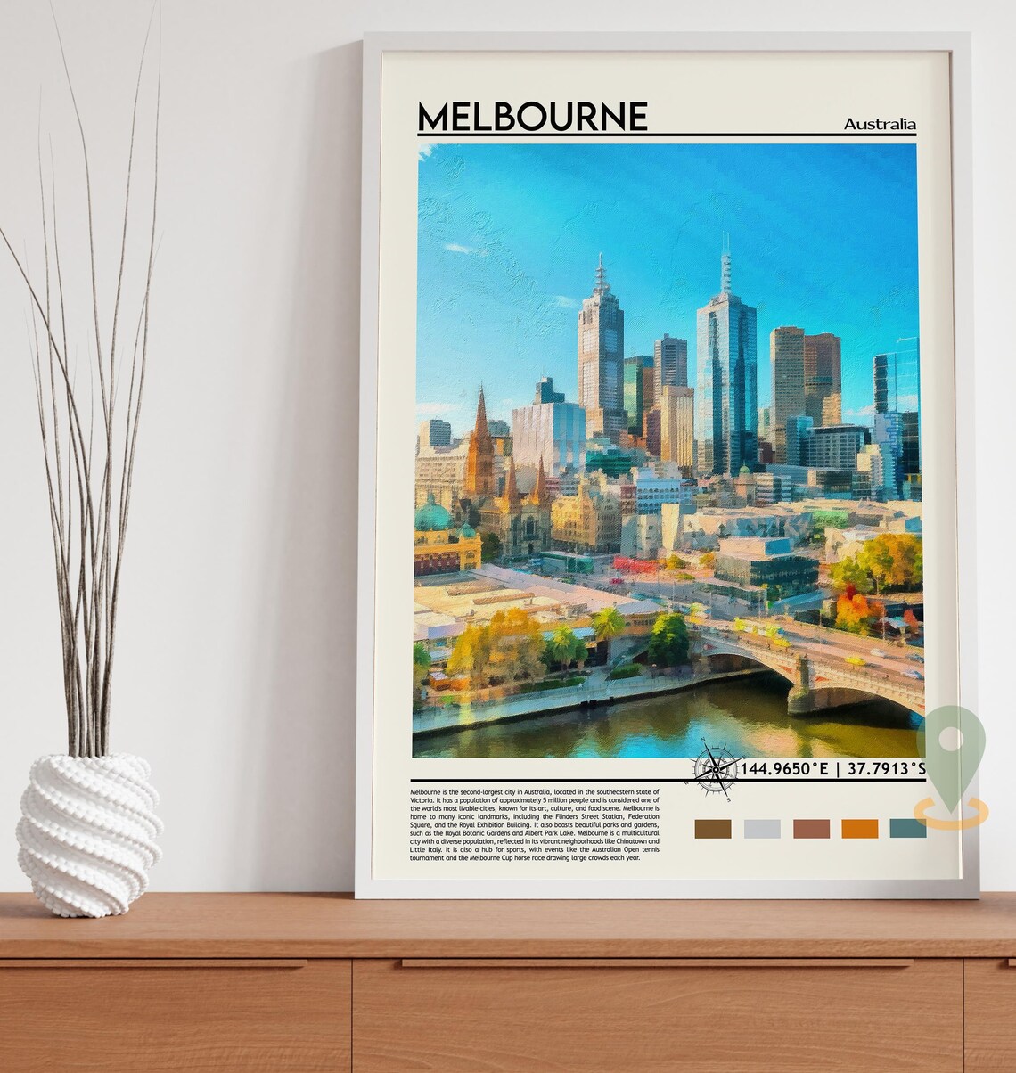 Melbourne Australia City Skyline Yarra River Travel Art Poster - Image 3
