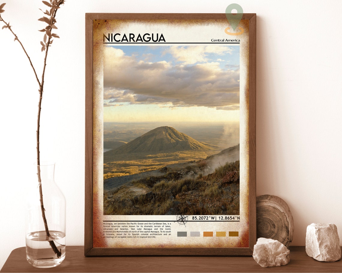 Nicaragua Print Vintage Poster Nicaragua Wall Art Nicaragua Poster Nicaragua Photo Nicaragua Map Nicaragua Wall Decor - Image 6