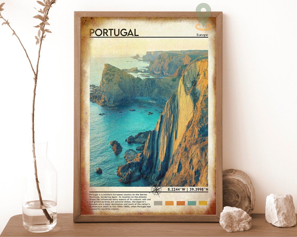 Portugal Golden Sea Cliffs Atlantic Coast Sunset Travel Poster - Image 6