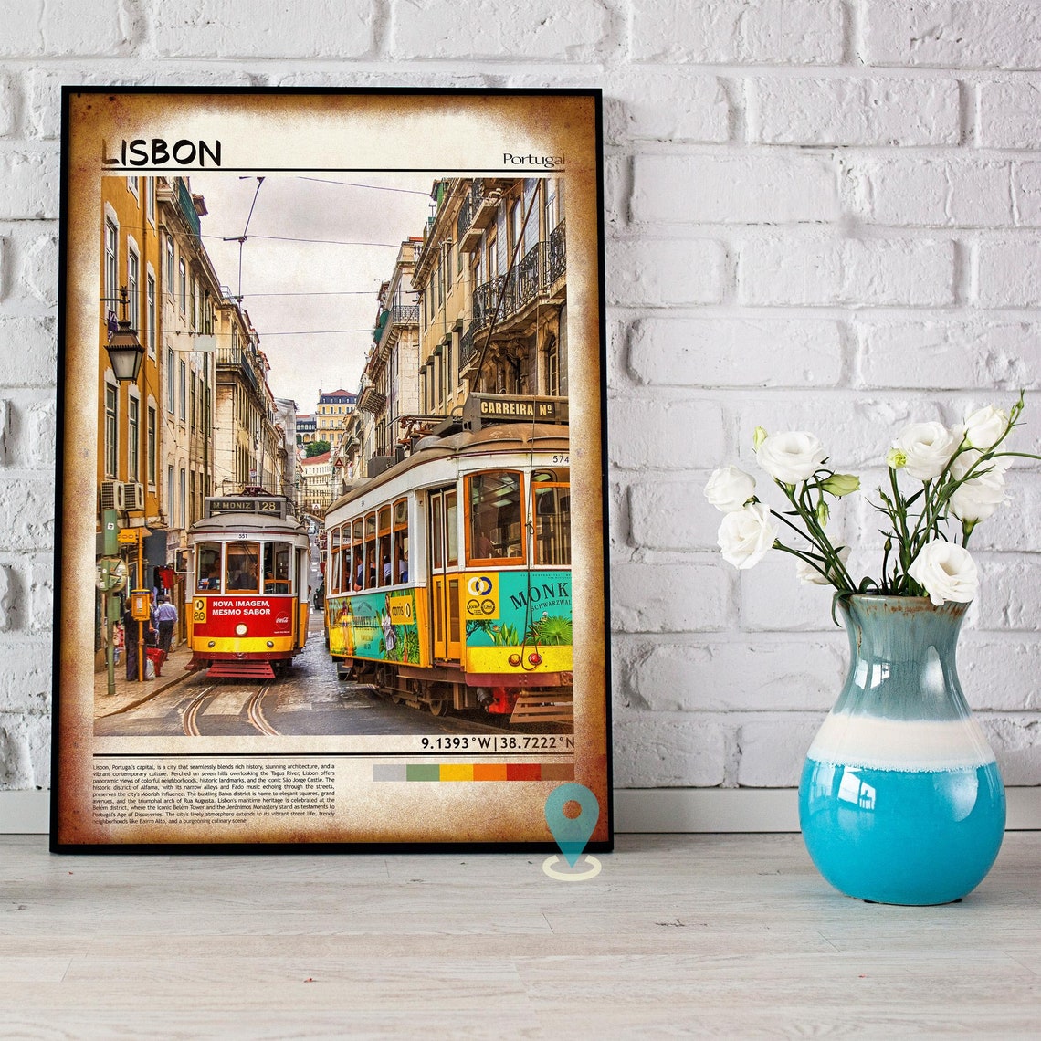 Lisbon Portugal Classic Yellow Trams Old Town Street View Poster - Image 5