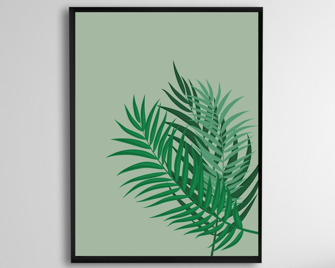 Palm Leaves Minimalist Poster Sage Green Botanical Scandinavian Style Art