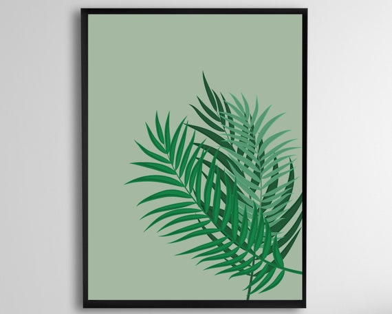 Palm Leaves Wall Art Scandinavian Decor Green Tropical Leaf Instant Print