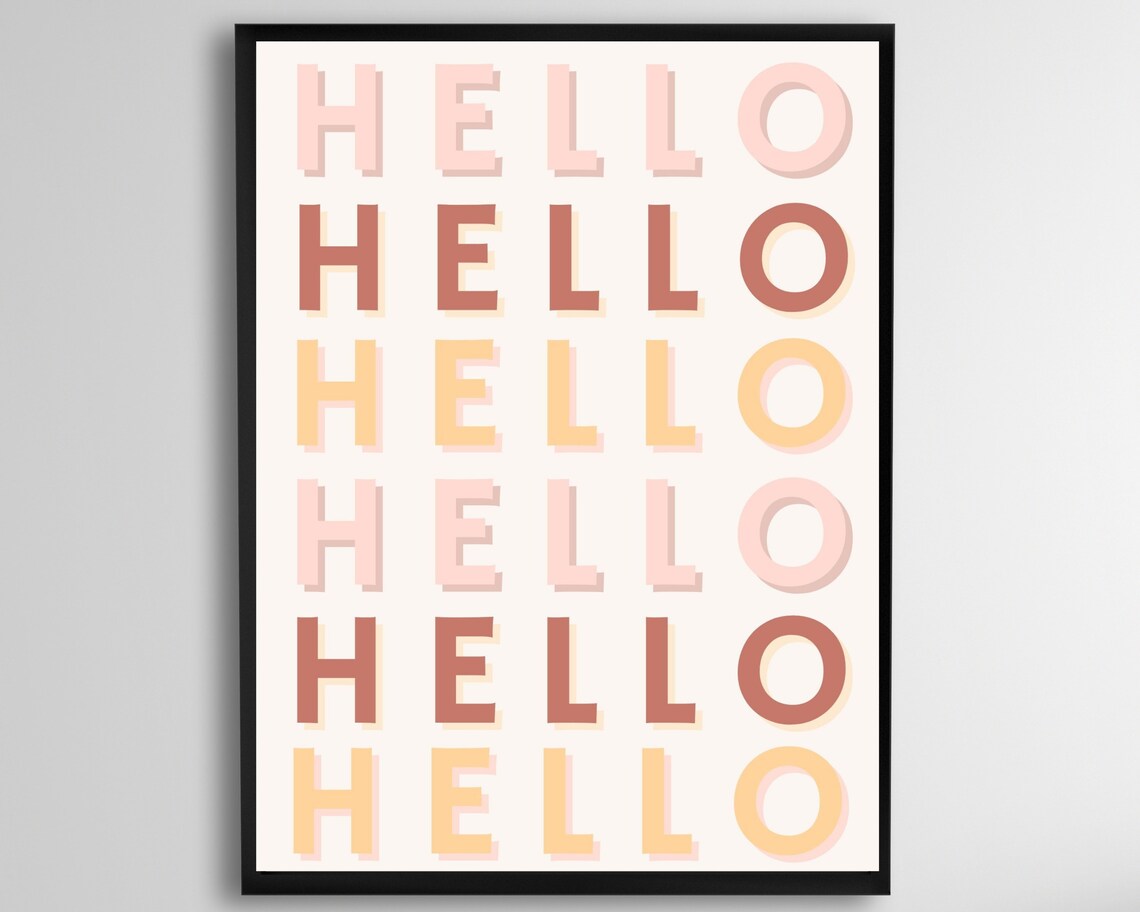 Hello Neutral Retro Wall Art Sign Poster
