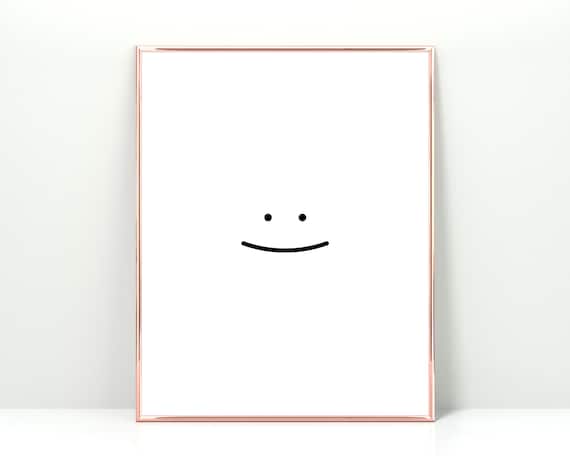 Simple Minimalist Smiley Face Line Art Cute Happy Symbol Poster