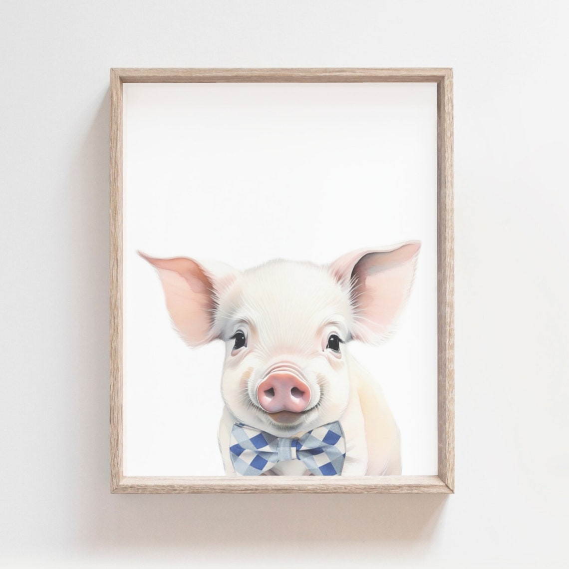 Baby Pig With Blue Bow Tie Watercolor Cute Farm Nursery Poster