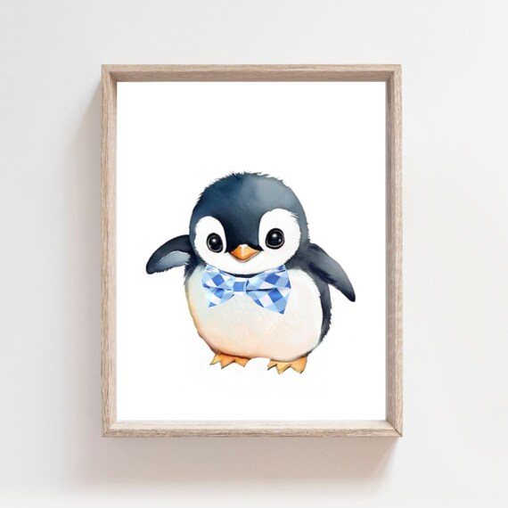 Penguin Bow Tie Watercolor Cute Bird Nursery Baby Shower Poster